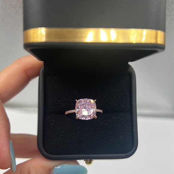 Diamond Under Halo Ring with 5 Carat Cushion Cut‎ Morganite Engagement Ring - Picture 17 of 17